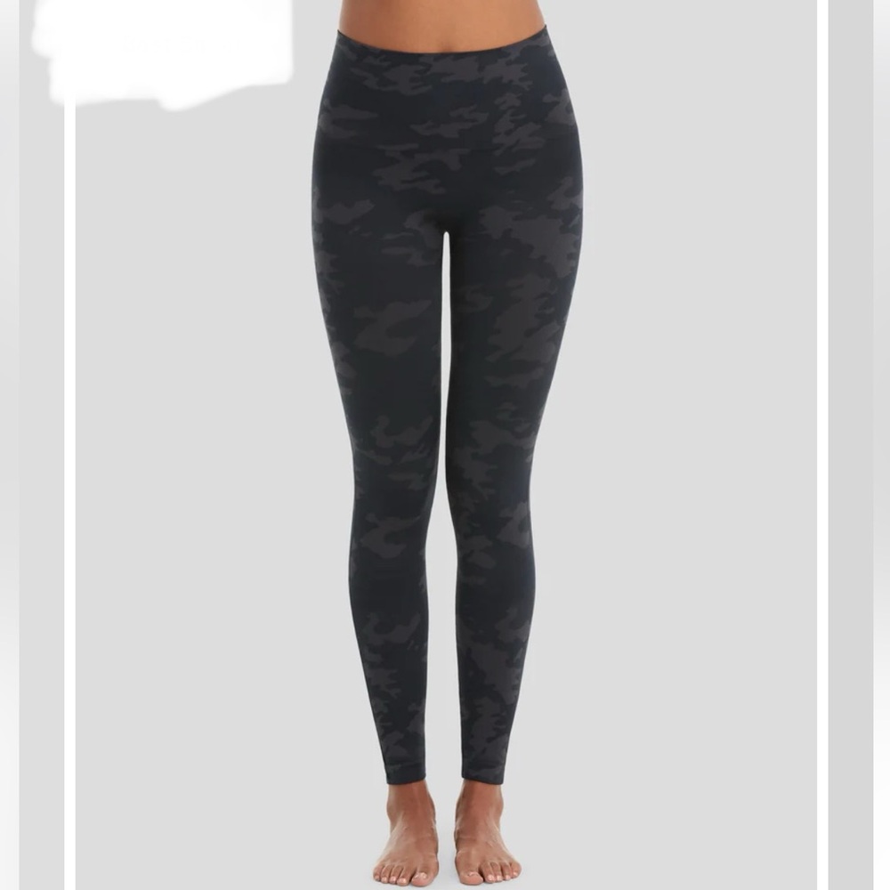 Spanx Faux leather matte black camo leggings